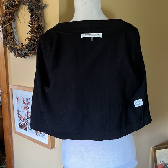 TRINA TURK Size Medium Crop Cardigan Black Gemstones Trim Cashmere Cotton $249 - Picture 10 of 16